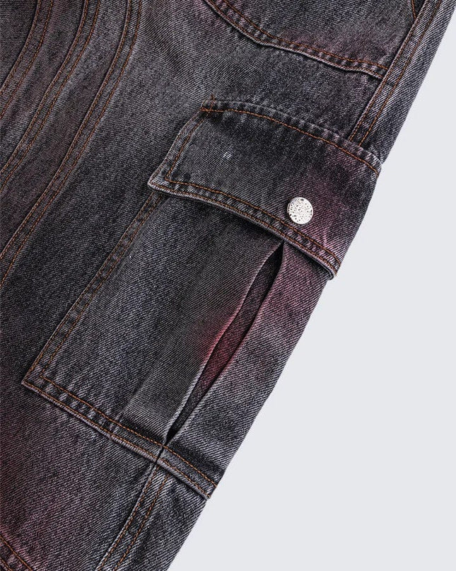 TALKLESSFASHION Cross-border European and American high street vibe pants, jeans, American straight stitching, splashed ink, slightly flared trousers, men's one-piece delivery
