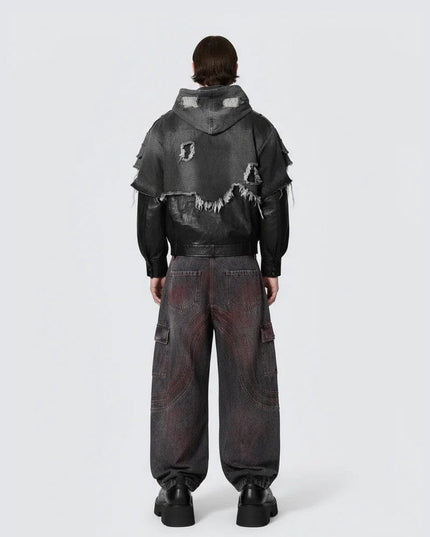 TALKLESSFASHION Cross-border European and American high street vibe pants, jeans, American straight stitching, splashed ink, slightly flared trousers, men's one-piece delivery