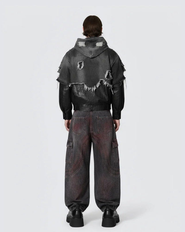 TALKLESSFASHION Cross-border European and American high street vibe pants, jeans, American straight stitching, splashed ink, slightly flared trousers, men's one-piece delivery
