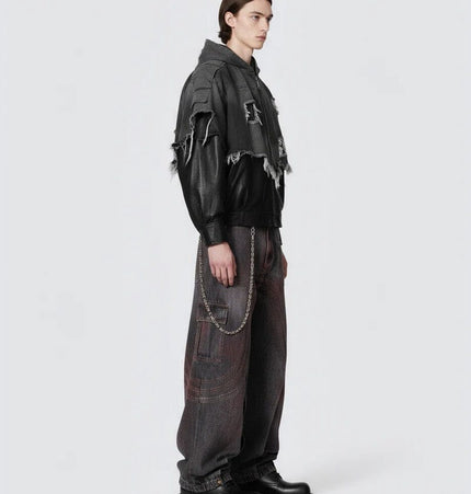 THETLSTUDIO Cross-border European and American high street vibe pants, jeans, American straight stitching, splashed ink, slightly flared trousers, men's one-piece delivery