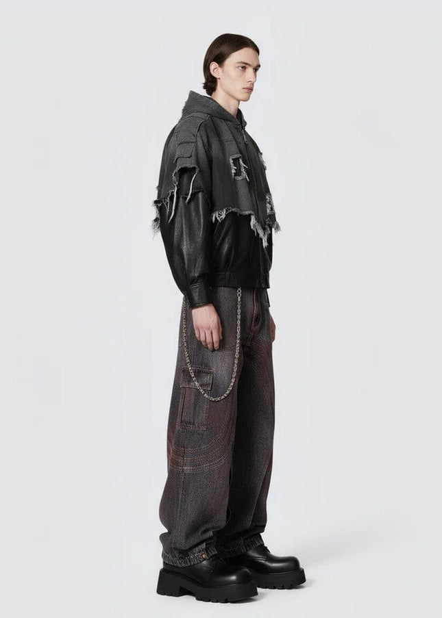 TALKLESSFASHION Cross-border European and American high street vibe pants, jeans, American straight stitching, splashed ink, slightly flared trousers, men's one-piece delivery