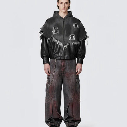 TALKLESSFASHION Cross-border European and American high street vibe pants, jeans, American straight stitching, splashed ink, slightly flared trousers, men's one-piece delivery