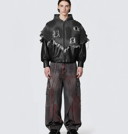 THETLSTUDIO Cross-border European and American high street vibe pants, jeans, American straight stitching, splashed ink, slightly flared trousers, men's one-piece delivery