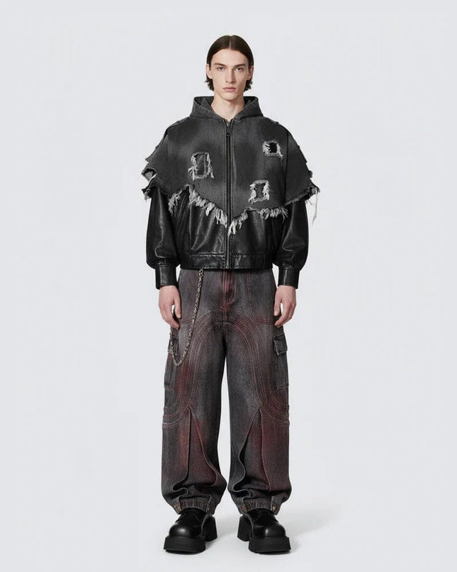 TALKLESSFASHION Cross-border European and American high street vibe pants, jeans, American straight stitching, splashed ink, slightly flared trousers, men's one-piece delivery