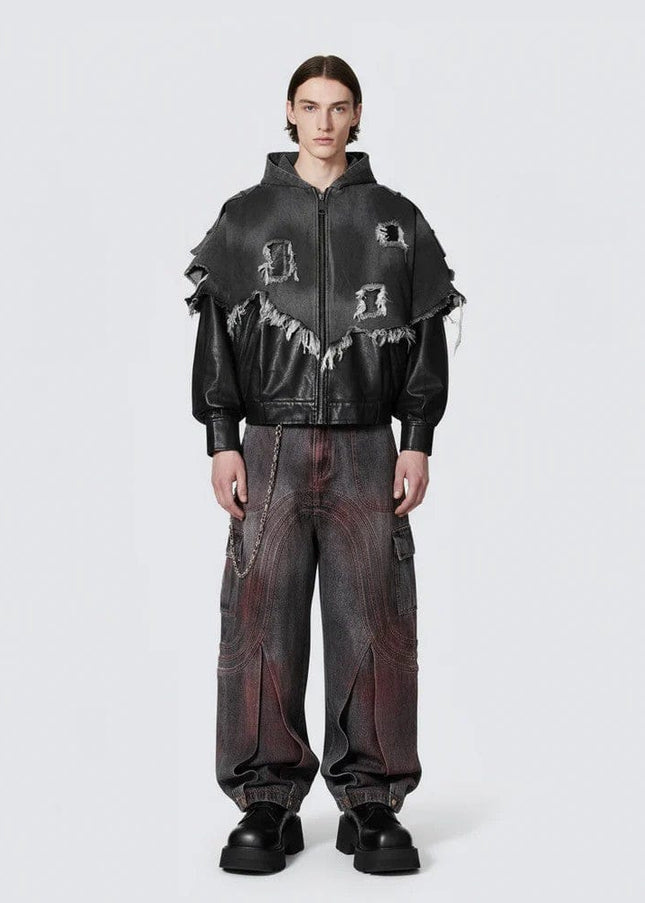 TALKLESSFASHION Cross-border European and American high street vibe pants, jeans, American straight stitching, splashed ink, slightly flared trousers, men's one-piece delivery