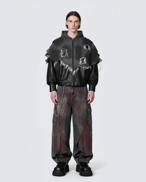 THETLSTUDIO Cross-border European and American high street vibe pants, jeans, American straight stitching, splashed ink, slightly flared trousers, men's one-piece delivery