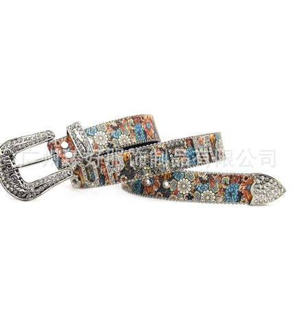 TALKLESSFASHION Cross-border trend print rhinestone belt