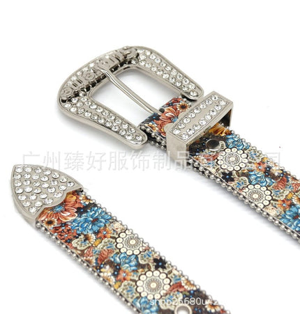 TALKLESSFASHION Cross-border trend print rhinestone belt