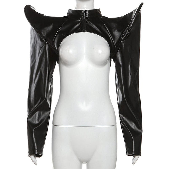 TALKLESSFASHION Cyber-Crop Zip Round-Neck Cardigan
