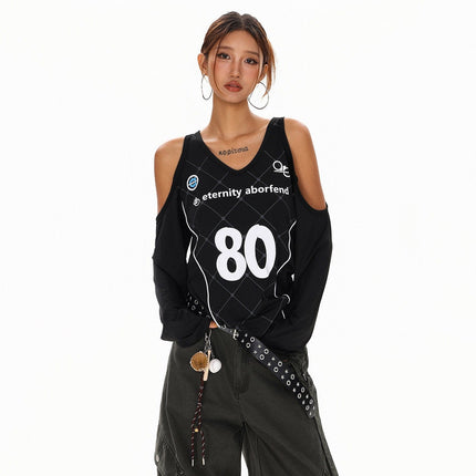 TALKLESSFASHION Cyber-Sport Digital Off-Shoulder Top