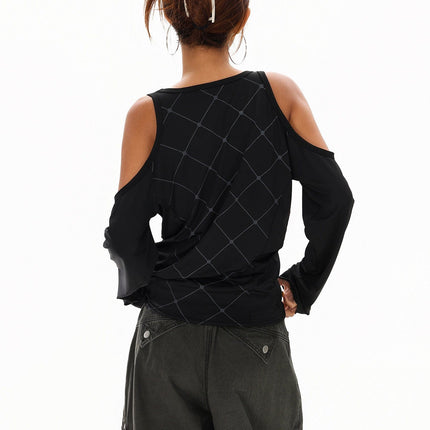 TALKLESSFASHION Cyber-Sport Digital Off-Shoulder Top