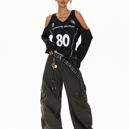 TALKLESSFASHION Cyber-Sport Digital Off-Shoulder Top