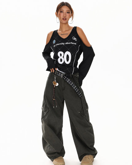 TALKLESSFASHION Cyber-Sport Digital Off-Shoulder Top