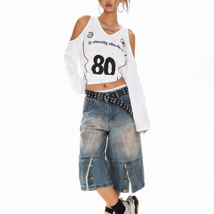 TALKLESSFASHION Cyber-Sport Digital Off-Shoulder Top