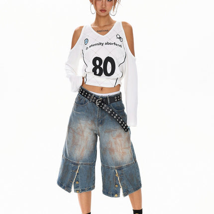 TALKLESSFASHION Cyber-Sport Digital Off-Shoulder Top