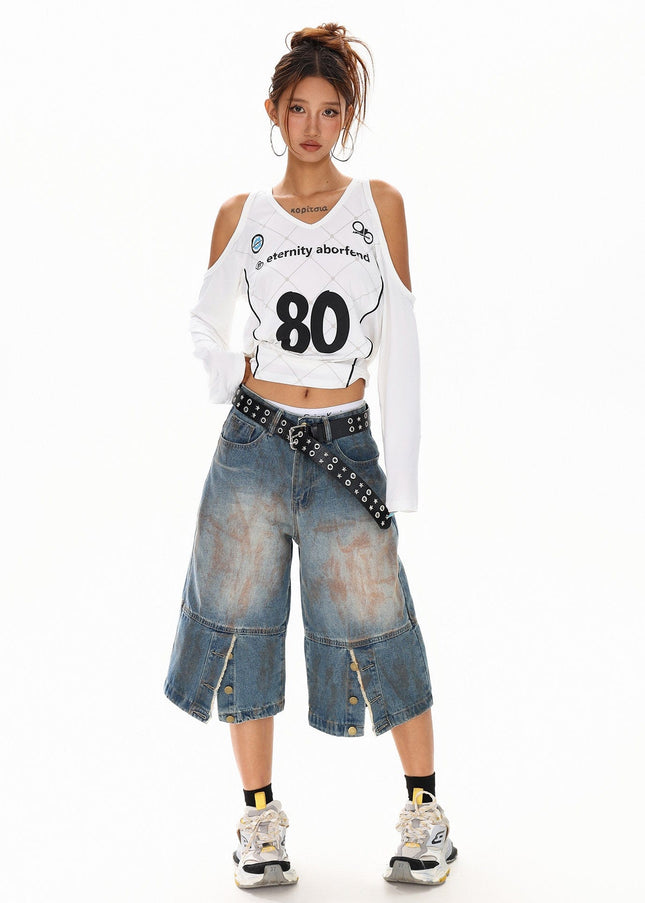 TALKLESSFASHION Cyber-Sport Digital Off-Shoulder Top