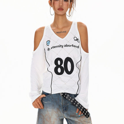 TALKLESSFASHION Cyber-Sport Digital Off-Shoulder Top