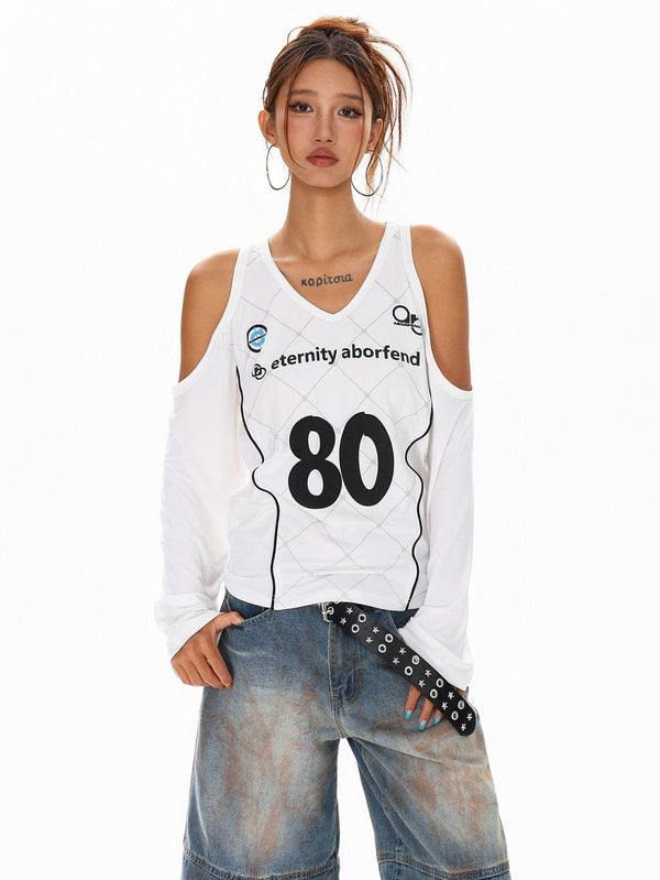 Cyber-Sport Digital Off-Shoulder Top