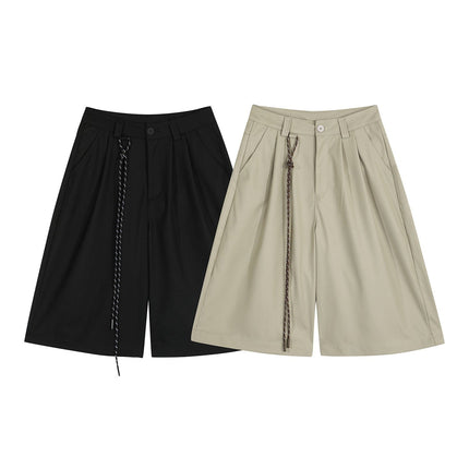 TALKLESSFASHION D2507 American Retro Unisex Street Deconstructed Pleated Design Men's Loose Casual Capri Shorts