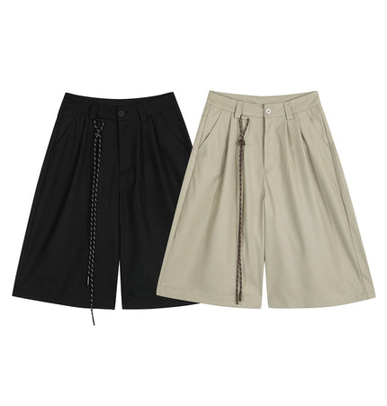 TALKLESSFASHION D2507 American Retro Unisex Street Deconstructed Pleated Design Men's Loose Casual Capri Shorts