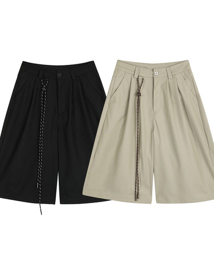TALKLESSFASHION D2507 American Retro Unisex Street Deconstructed Pleated Design Men's Loose Casual Capri Shorts