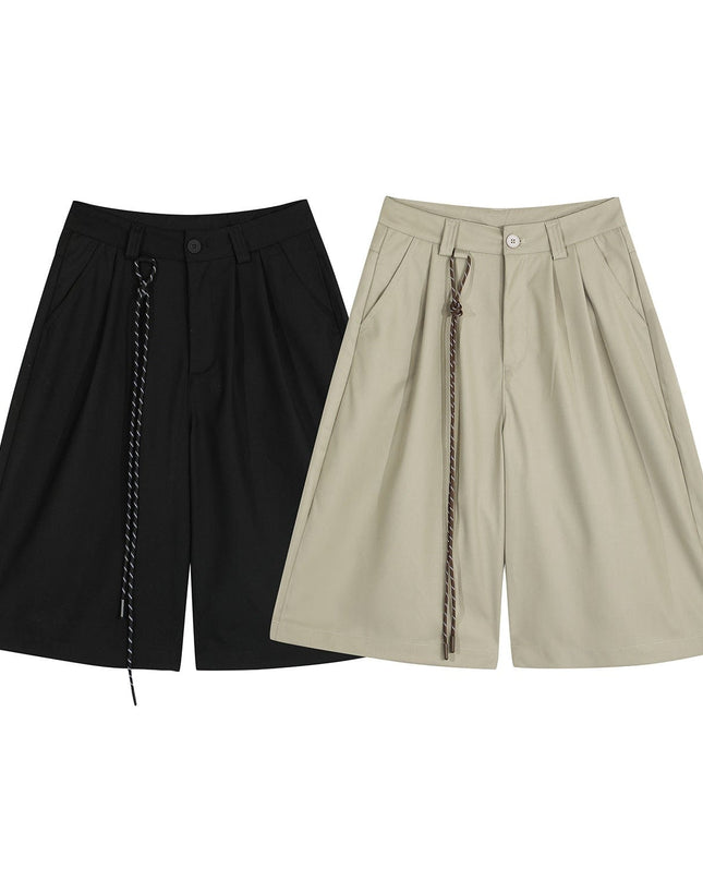 TALKLESSFASHION D2507 American Retro Unisex Street Deconstructed Pleated Design Men's Loose Casual Capri Shorts
