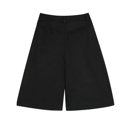 TALKLESSFASHION D2507 American Retro Unisex Street Deconstructed Pleated Design Men's Loose Casual Capri Shorts