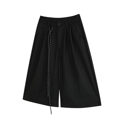 TALKLESSFASHION D2507 American Retro Unisex Street Deconstructed Pleated Design Men's Loose Casual Capri Shorts