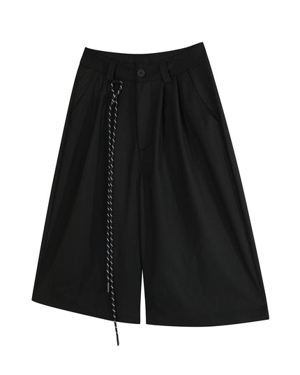 TALKLESSFASHION D2507 American Retro Unisex Street Deconstructed Pleated Design Men's Loose Casual Capri Shorts
