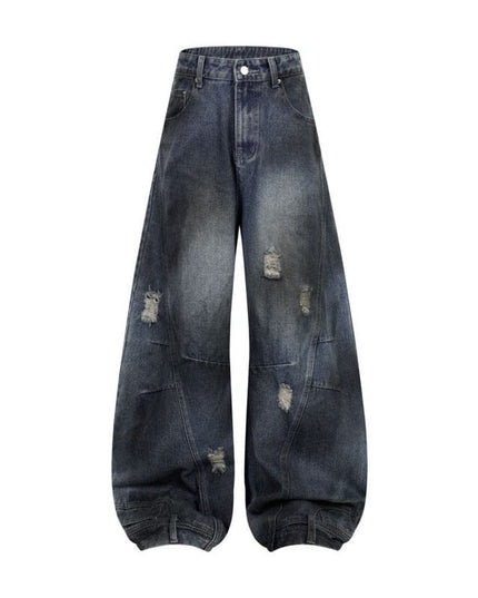 TALKLESSFASHION Dark Blue / L Retro Washed Ripped & Stitch Jeans