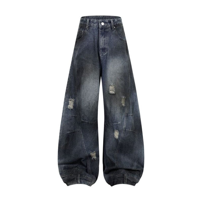 TALKLESSFASHION Dark Blue / L Retro Washed Ripped & Stitch Jeans