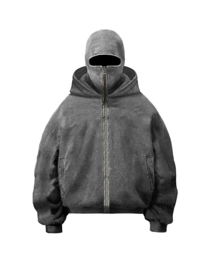 TALKLESSFASHION Dark Gray / L American Washed Y2K Street Zipper Sweater—-1773