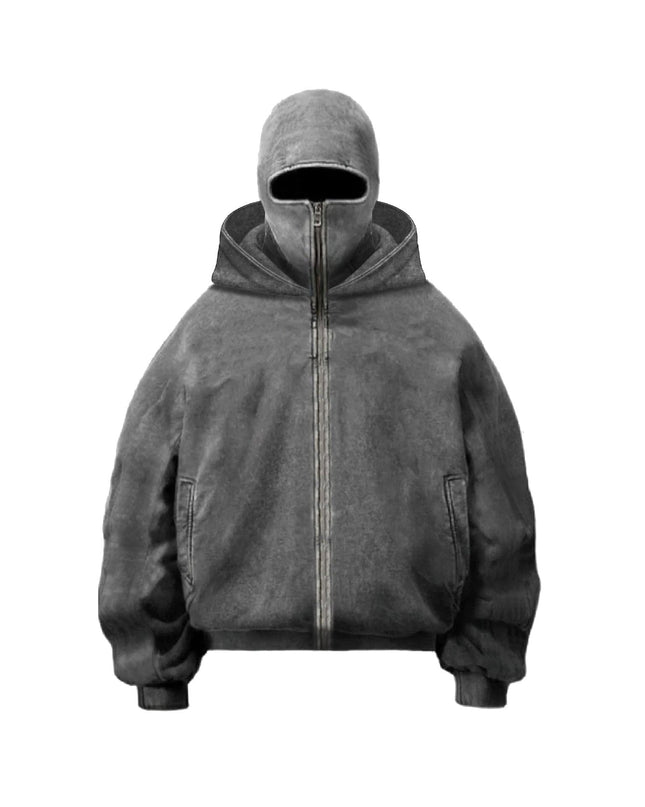 TALKLESSFASHION Dark Gray / L American Washed Y2K Street Zipper Sweater—-1773