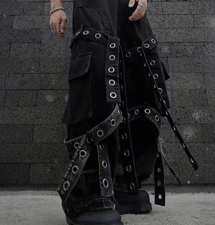 TALKLESSFASHION Dark retro washed shoulder pads ripped denim jacket
