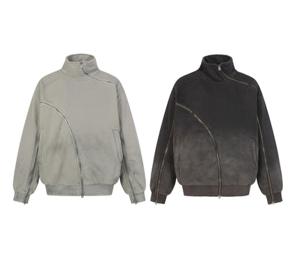 TALKLESSFASHION Deconstructed Gradient Zipper Jacket