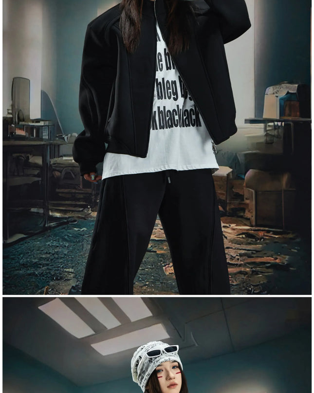 TALKLESSFASHION Deconstructed High-Weight Zipper Sweat Set