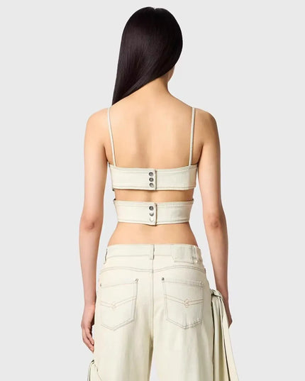 TALKLESSFASHION Denim Bow Bandeau Wide-Leg Set