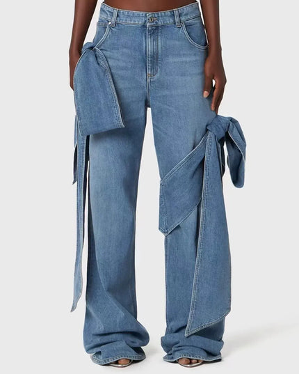 TALKLESSFASHION Denim Bow Bandeau Wide-Leg Set