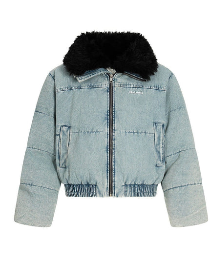TALKLESSFASHION Denim Fur Collar Puffer Jacket