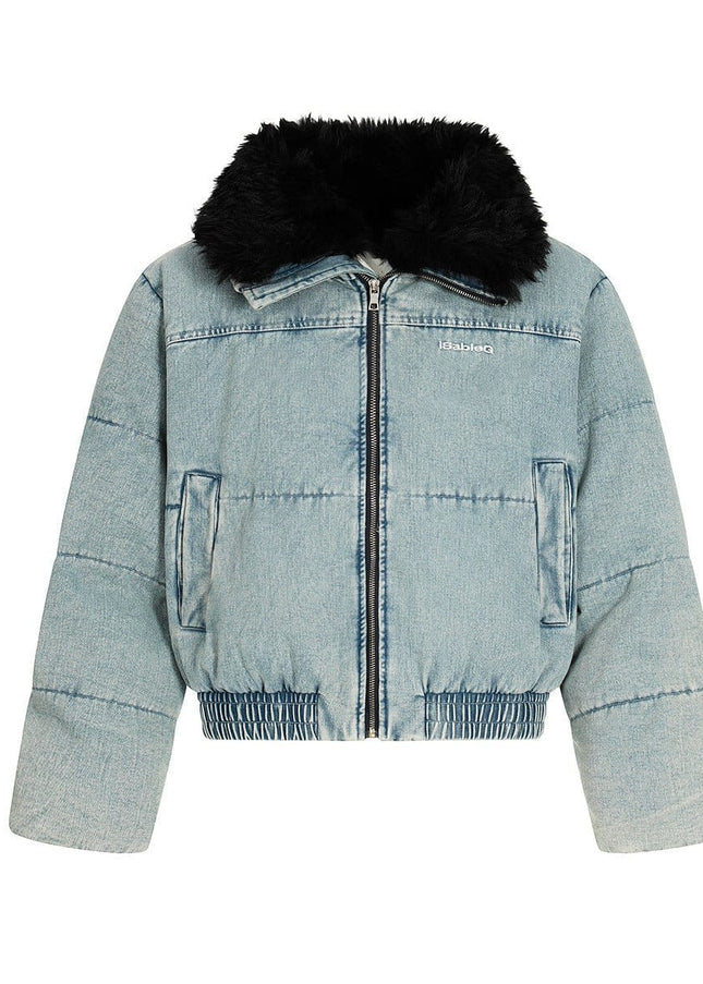 TALKLESSFASHION Denim Fur Collar Puffer Jacket