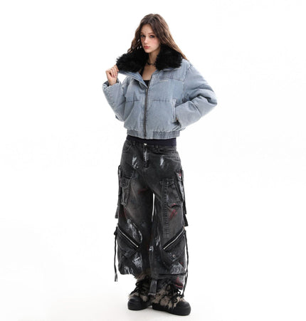 THETLSTUDIO Denim Fur Collar Puffer Jacket