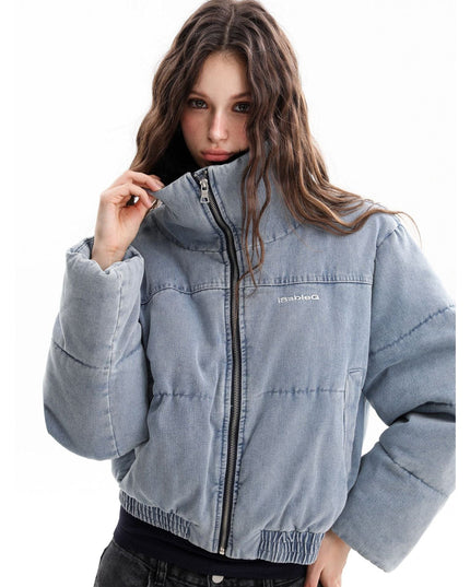 TALKLESSFASHION Denim Fur Collar Puffer Jacket