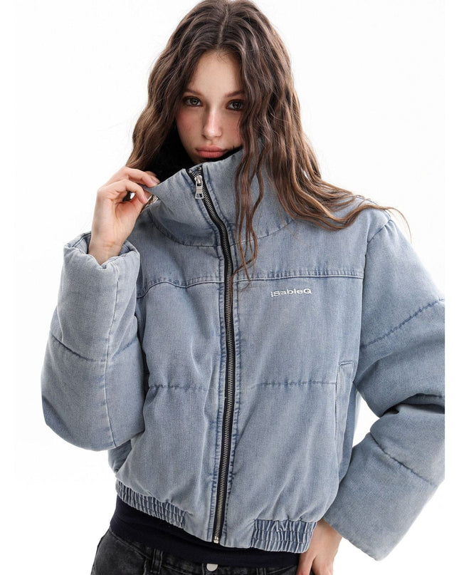 TALKLESSFASHION Denim Fur Collar Puffer Jacket