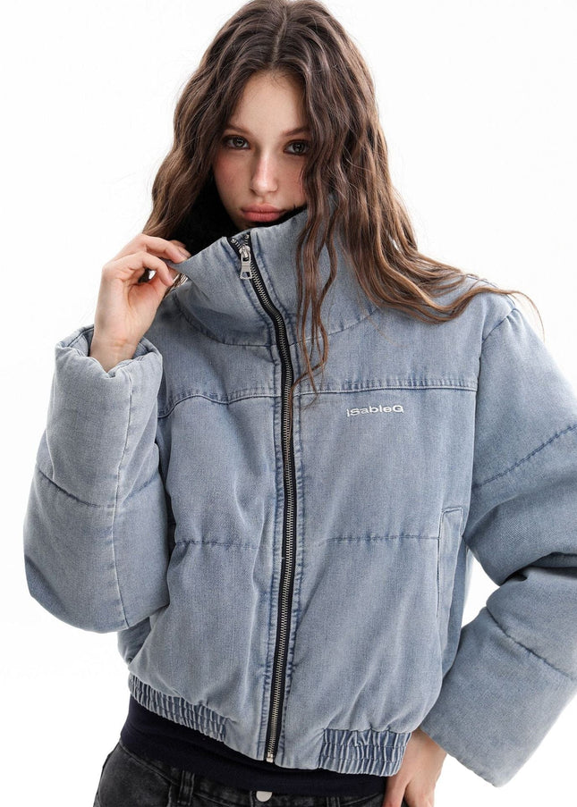 TALKLESSFASHION Denim Fur Collar Puffer Jacket