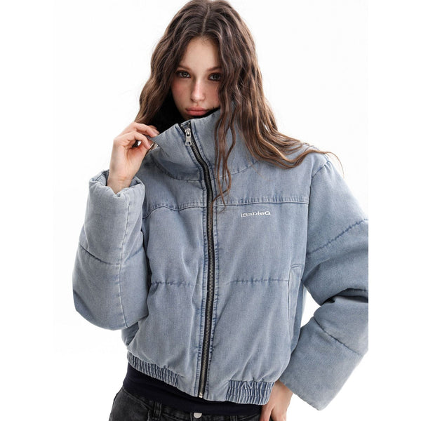 Denim Fur Collar Puffer Jacket