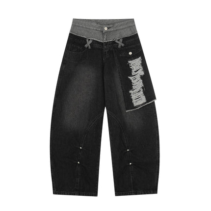TALKLESSFASHION Destroyed Scimitar Wide-Leg Jeans
