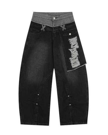 TALKLESSFASHION Destroyed Scimitar Wide-Leg Jeans