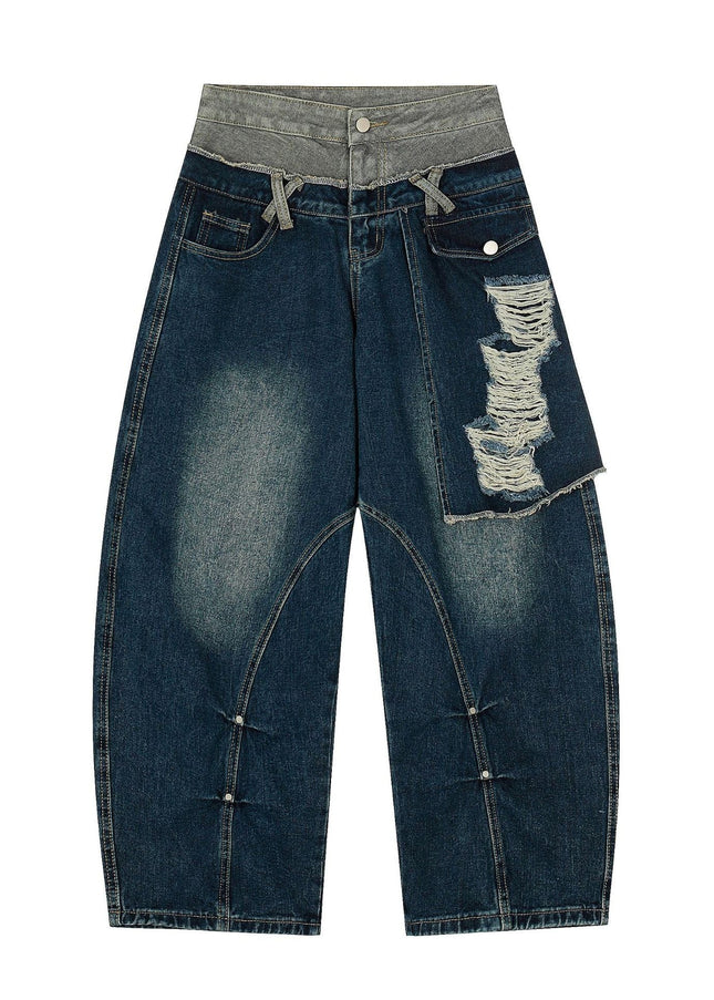 TALKLESSFASHION Destroyed Scimitar Wide-Leg Jeans
