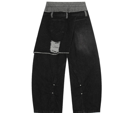TALKLESSFASHION Destroyed Scimitar Wide-Leg Jeans