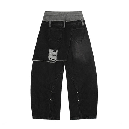 TALKLESSFASHION Destroyed Scimitar Wide-Leg Jeans